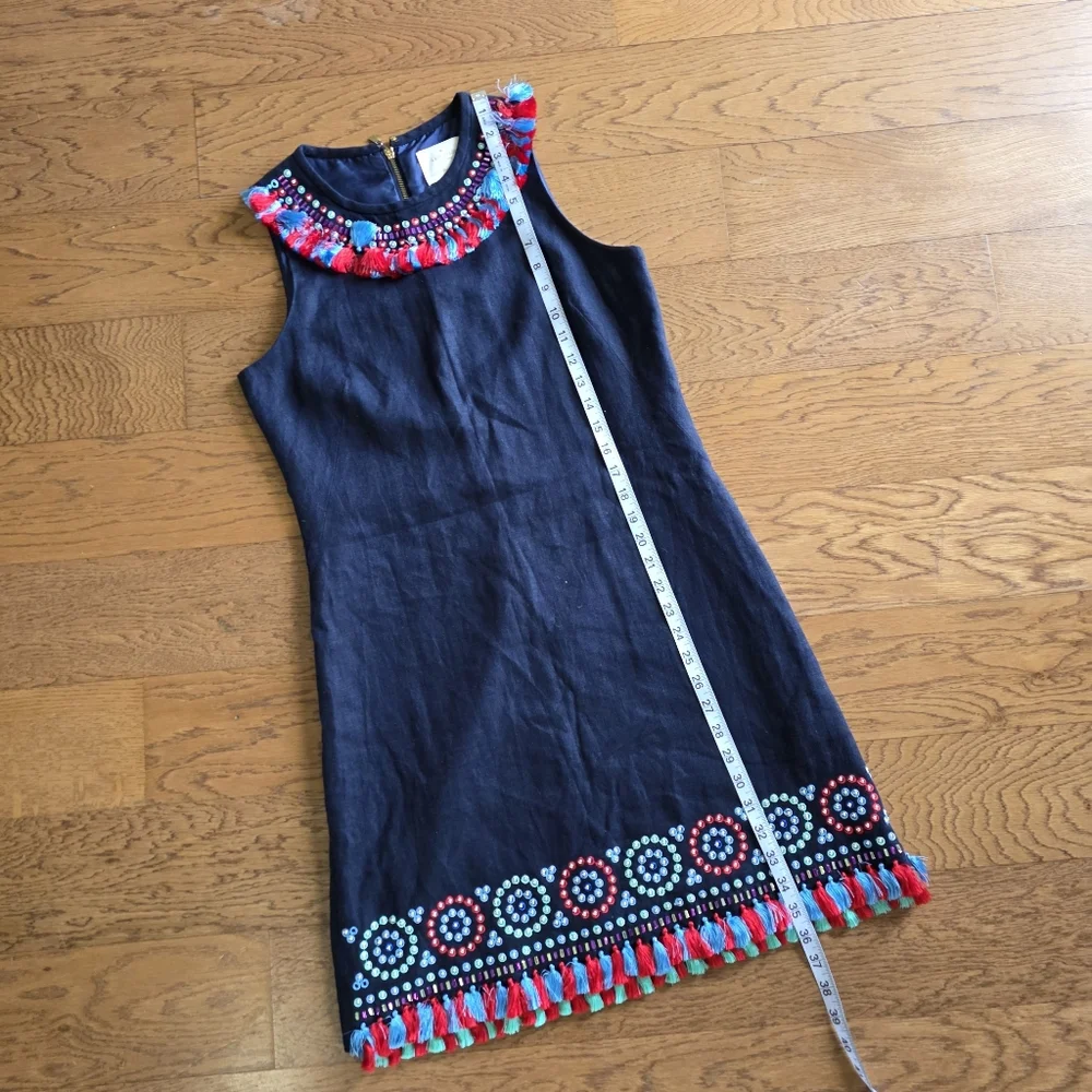 Kate Spade Dress Linen Blend Navy Blue  Fringe Size 6
